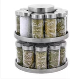Kamenstein 20 Jar Revolving Countertop Spice Rack with integrated tool caddy Spices with removable shaker disc Included, FREE Spice Refills for 5 Years: Brushed Nickel
