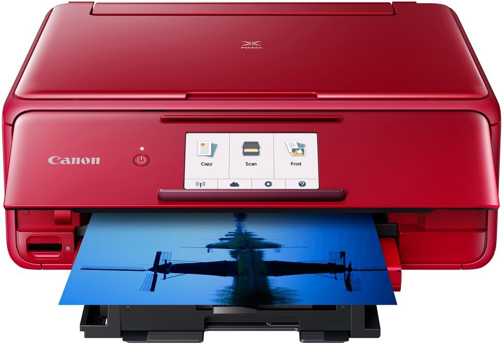 Canon 2230C042 PIXMA TS8120 Wireless Inkjet All-in-One Printer with Scanner and Copier, Red Bundle with CLI-281 Black Ink Tank, Corel Paint Shop Pro Digital Download and 6ft USB Printer Cable