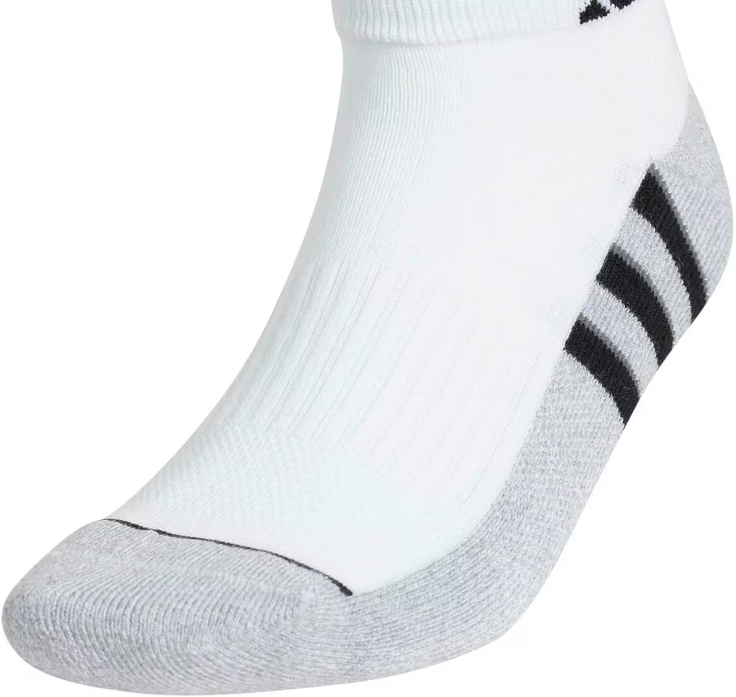 Adidas Performance Aeroready Cushioned Low Cut Socks for Men and Women, Men's Shoe Size 6-12, White - Gray with Blue/Black Stripes (6 pairs Total)