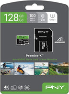 PNY 128GB Premier-X Class 10 U3 V30 microSDXC Flash Memory Card - 100MB/s, Class 10, U3, V30, A1, 4K UHD, Full HD, UHS-I, Micro SD