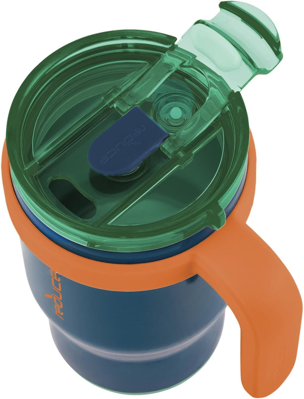 REDUCE 14 oz Coldee Tumbler with Handle for Kids - 2 Pack, Leakproof Insulated Stainless Steel Mug with Lid & Spill-Proof Straw, Keeps Drinks Cold up to 18 Hrs, Grey and Navy