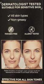 Product packaging with dermatologist-tested claims and before-and-after effects on skin.