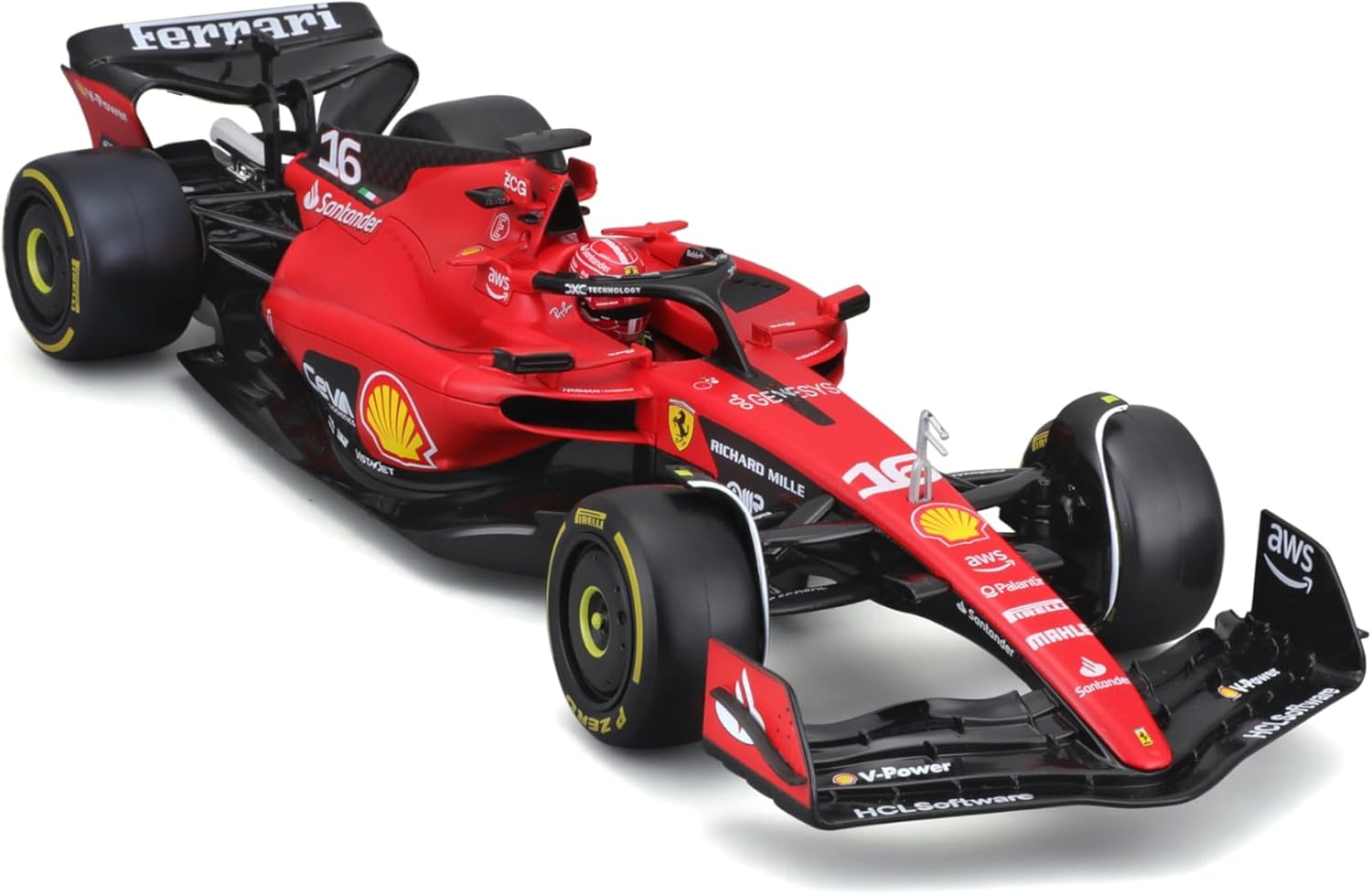 May Cheong B18-16812L Bburago Formula 1 Ferrari SF-23 Leclerc with Helmet 2023 Die Cast Car, Red