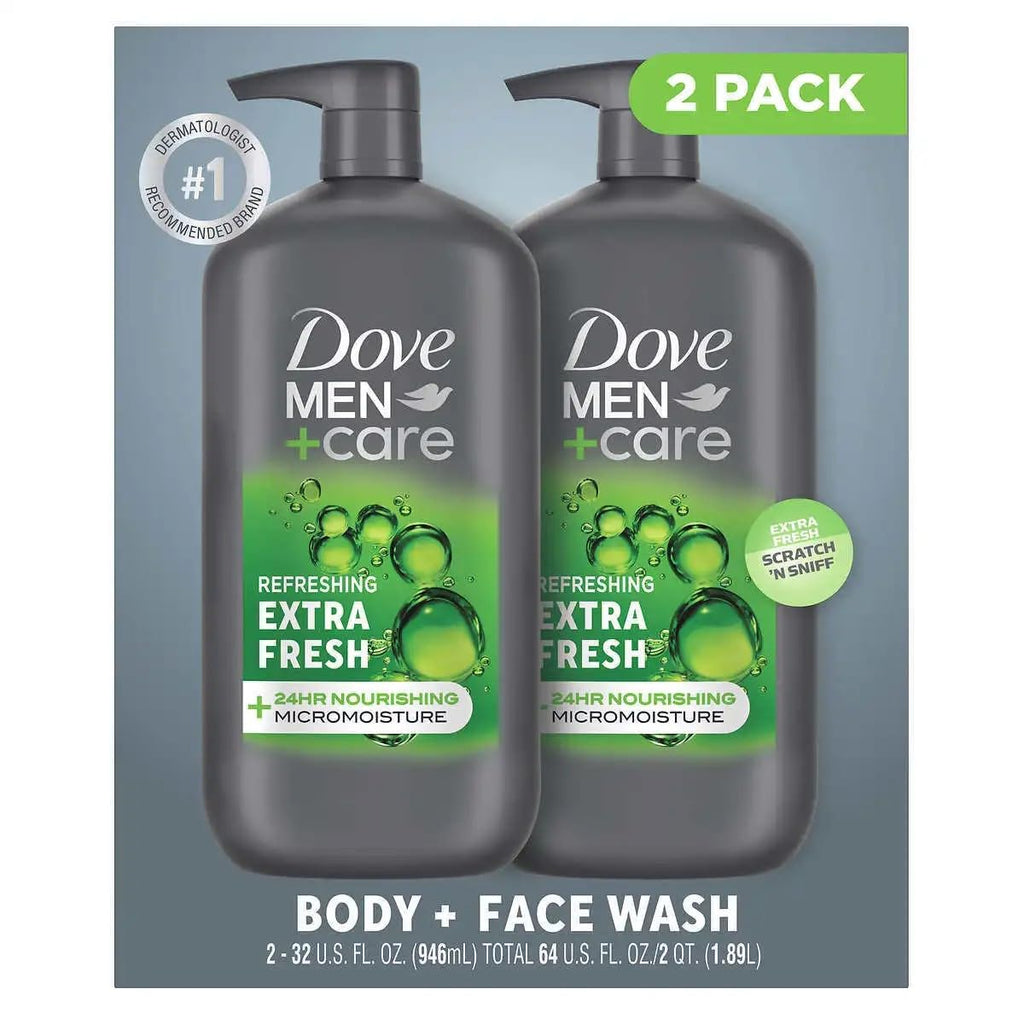 Dove Men+Care Body and Face Wash Extra Fresh, 32 Fluid Ounce (Pack of 2)