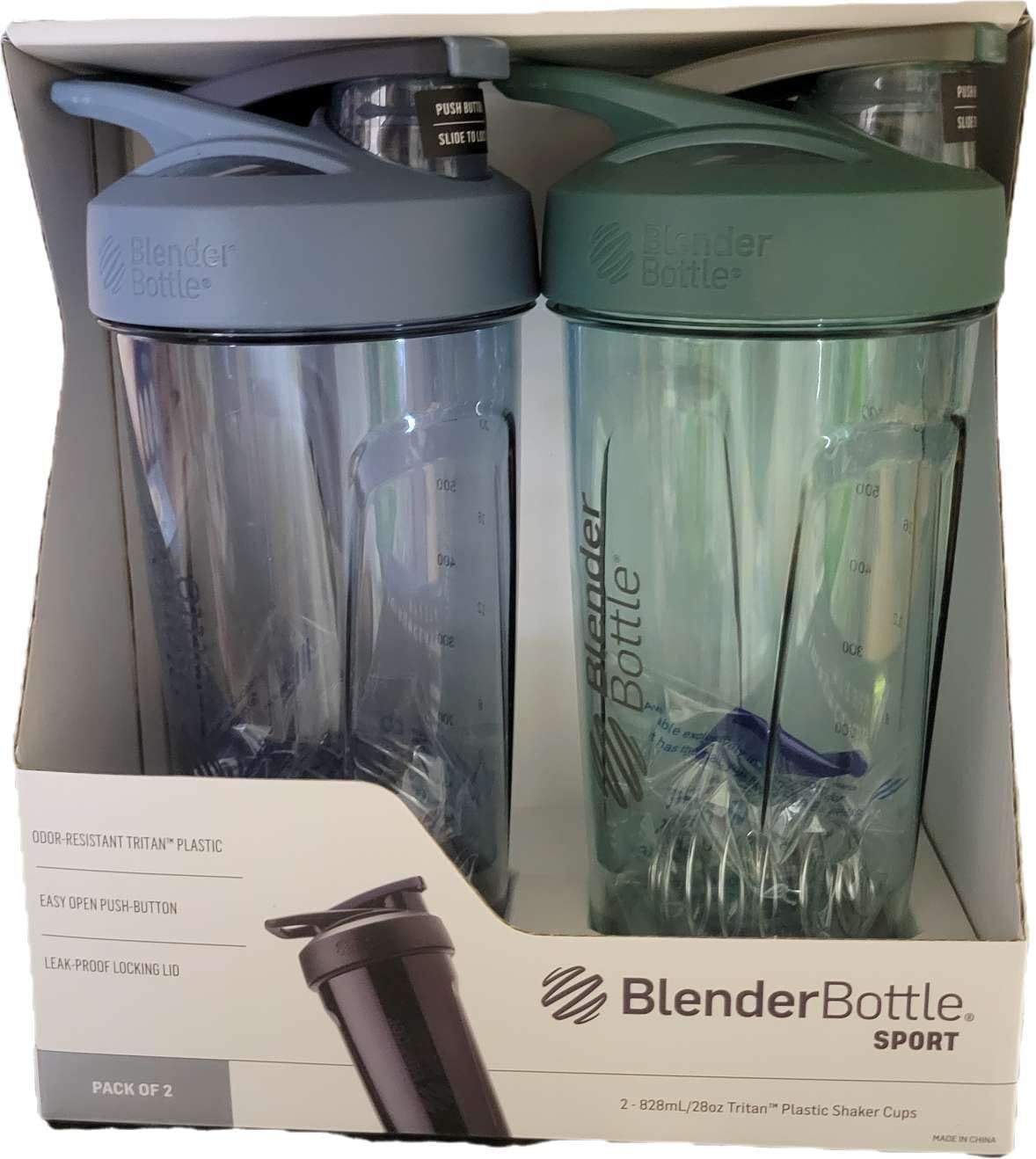 BlenderBottle Sport Shaker Bottle with Wire Whisk, 28-Ounce, Navy – Protein Shakes & Hydration for Athletes & Fitness Enthusiasts, Easy Mixing, Lockable Lid | 2-pack (Blue, Green)