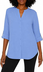 Mario Serrani Italy Women's Button Front Roll Sleeve Blouse Shirt