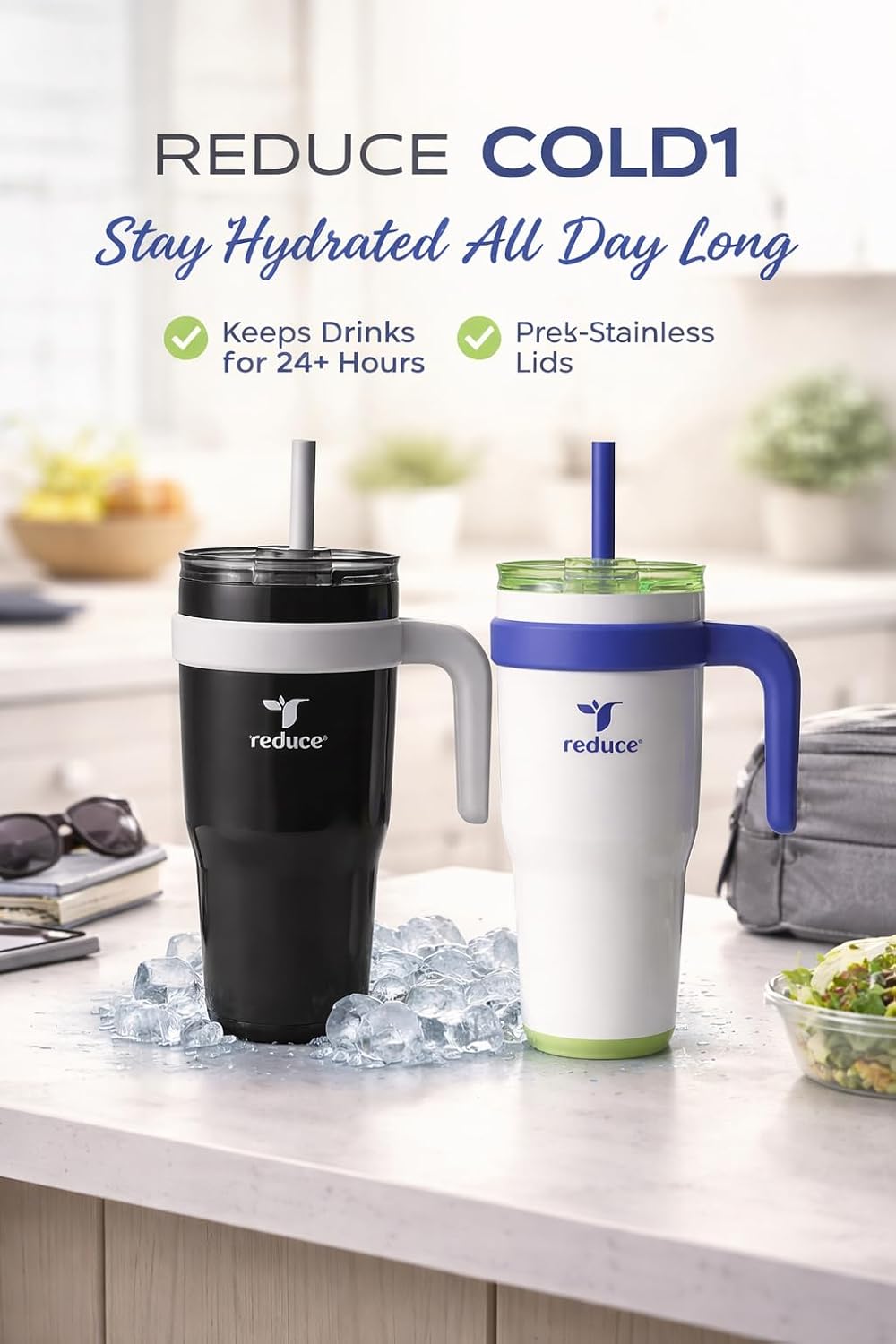 REDUCE 24 oz. Cold1 Tumbler, 2-Pack (Black & whitish)