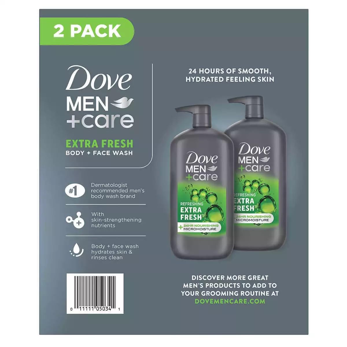 Dove Men+Care Body and Face Wash Extra Fresh, 32 Fluid Ounce (Pack of 2)
