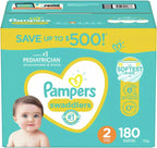 Pampers Swaddlers Diapers, Size 2 (12-18 Pounds), 180 Count