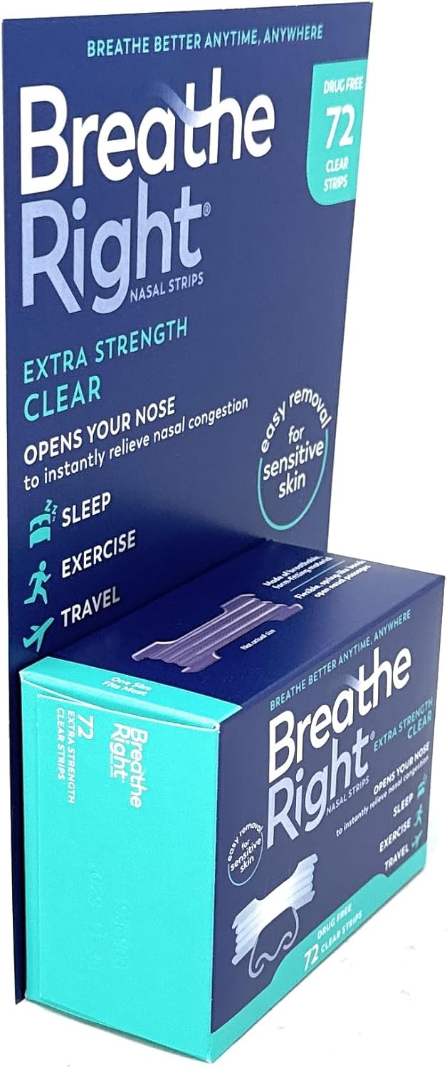 Breathe Right Nasal Strips, Extra Clear for Sensitive Skin, 72 Clear Strips