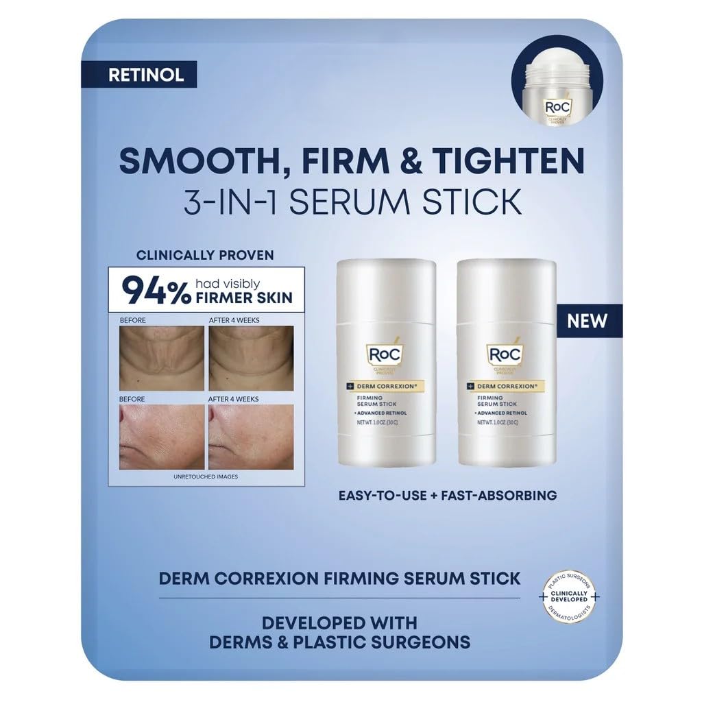 ROC Skincare Retinol Derm Correxion Firming Serum Stick with Antioxidants to Visibly Tighten and Firm Wrinkles and Laugh Lines 1.0 oz 2 Pack