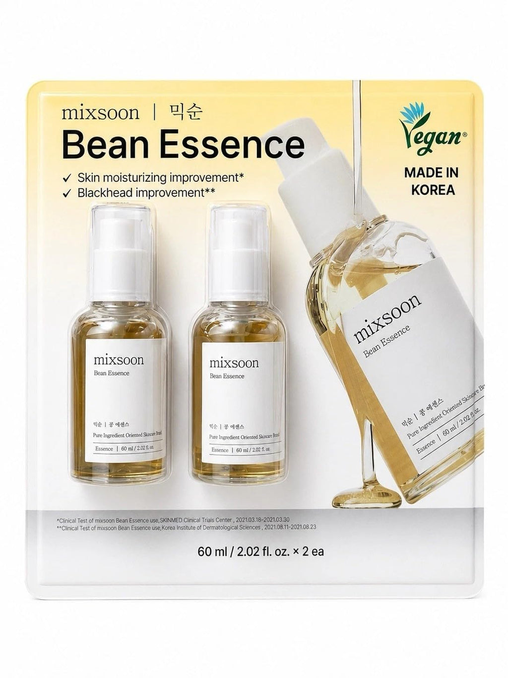 Mixsoon Bean Essence Exfoliating, AHA Moisturizer for Hydrating, Fermented Bean Extract, Gentle Formula for Smooth Skin 2-pk 60ml / 2.02 fl.oz. Korean Glass Skin Care