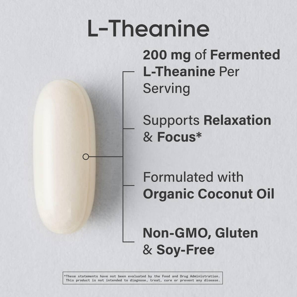 Sports Research Double Strength L-Theanine Supplement - Suntheanine Softgels for Focus, Relaxation & Alertness - Non-Drowsy Support Made with Coconut Oil, Non-GMO & Gluten Free - 200mg, 120 Count