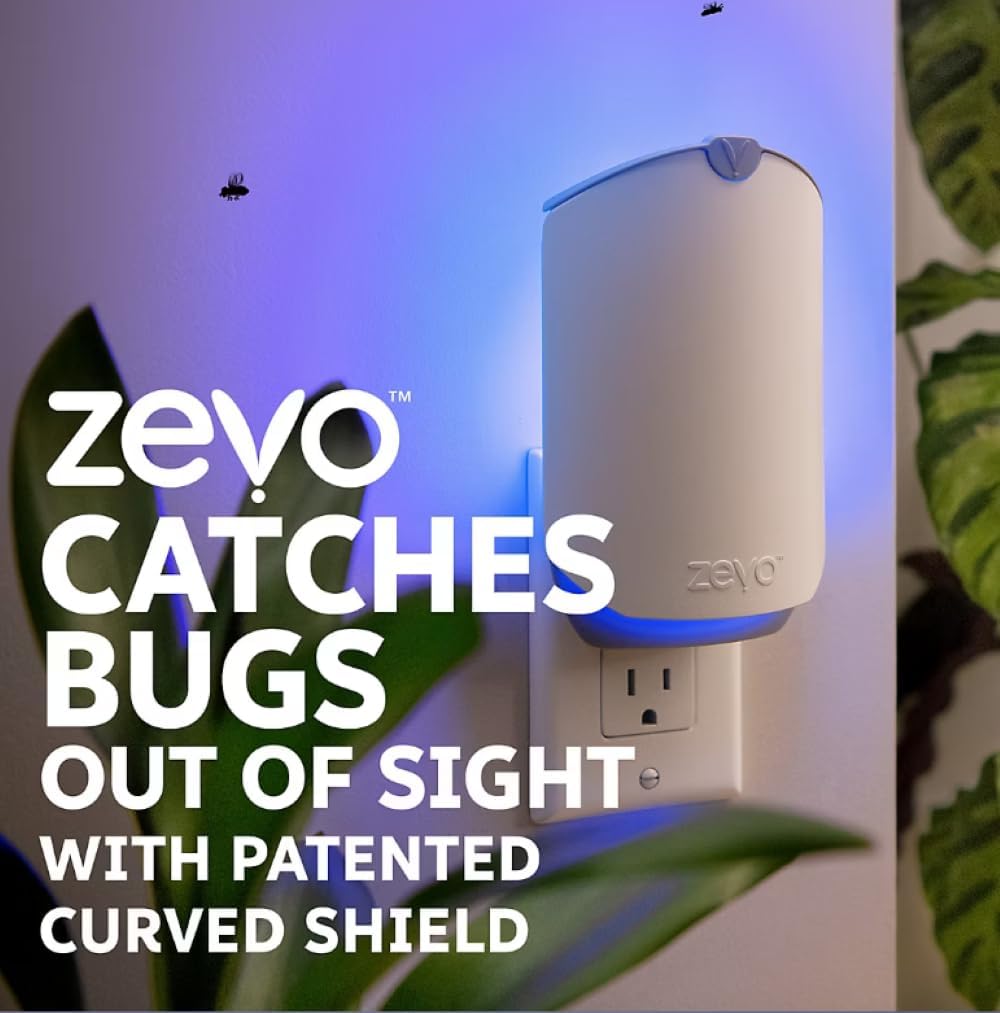 Zevo MAX Bug Catcher & Fly Trap for Indoor- Flying Insect Trap for Gnat, House & Fruit Flies - Use in Any Room - No-Mess Disposal (2 Device & 6 Cartridges)
