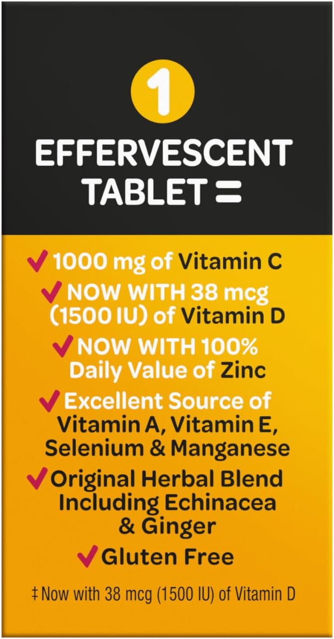 Vitamin C 1000mg (per serving) - Airborne Very Berry Effervescent Tablets (36 count in a box), Gluten-Free Immune Support Supplement, With Vitamins A C E, ZINC, Selenium, Echinacea & Ginger