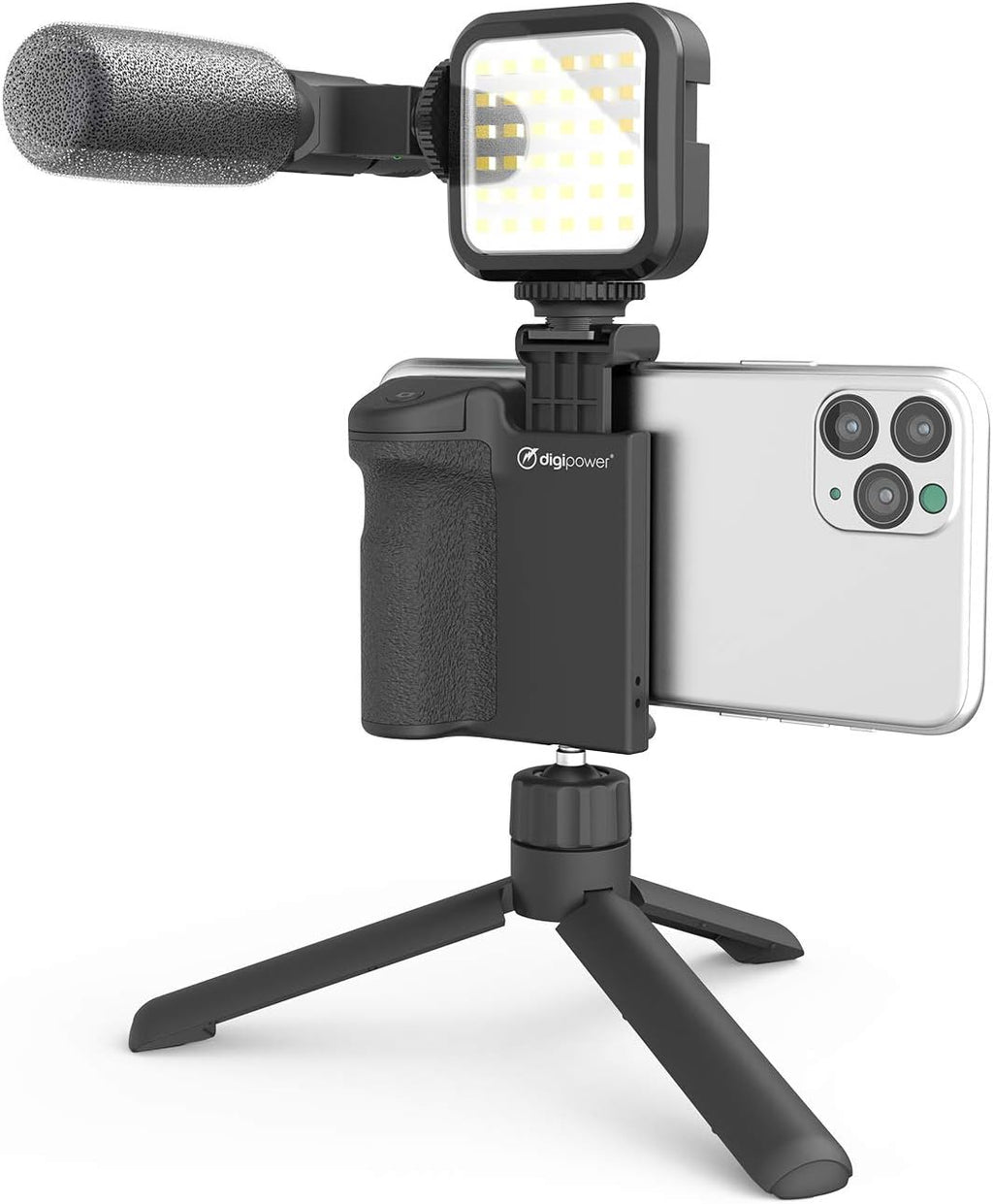 DigiPower Follow ME #GoViral Vlogging Kit for Cameras & Phones | with Microphone, 36 LED Light, Smartphone Grip, Wireless Shutter Remote, Tripod | Vlogging Equipment for YouTube, Instagram & Tiktok