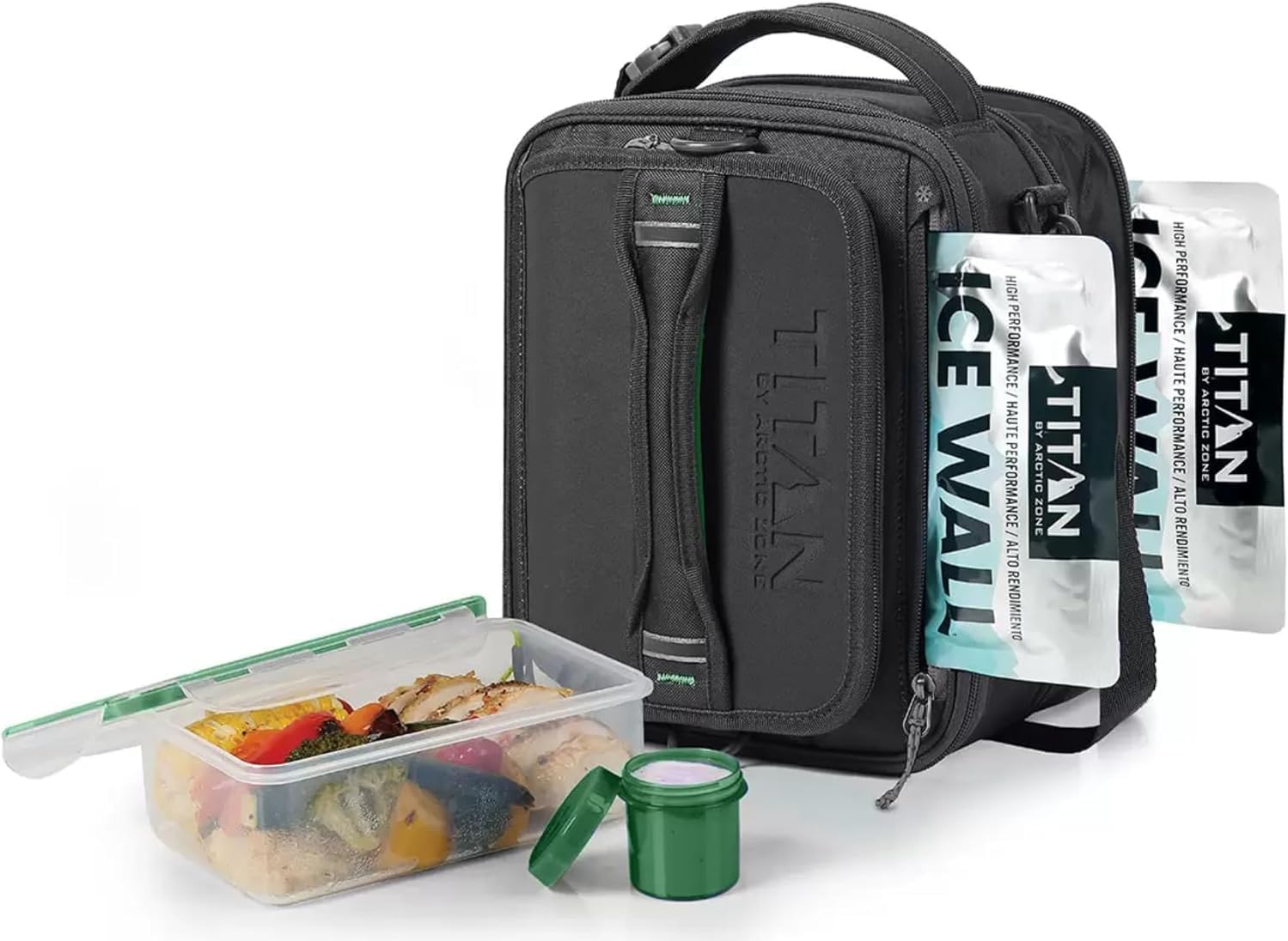 Generic Titan Deep Freeze Fridge Cold Expandable Lunch Pack - Smoke Gray/Green | Includes 2X 250g High Performance Ice Walls | Insulated Horizontal Design