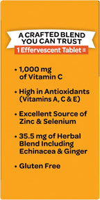 Vitamin C 1000mg (per serving) - Airborne Zesty Orange Effervescent Tablets (36 count in a box), Gluten-Free Immune Support Supplement With Vitamins A C E, ZINC, Selenium, Echinacea & Ginger