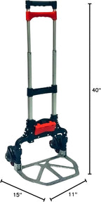 Magna Cart Stair Climbing 6-Wheel Folding Aluminum Hand Truck Dolly Cart with Tote Attachment Ideal for Moving Boxes, Groceries, Heavy Equipment, Red