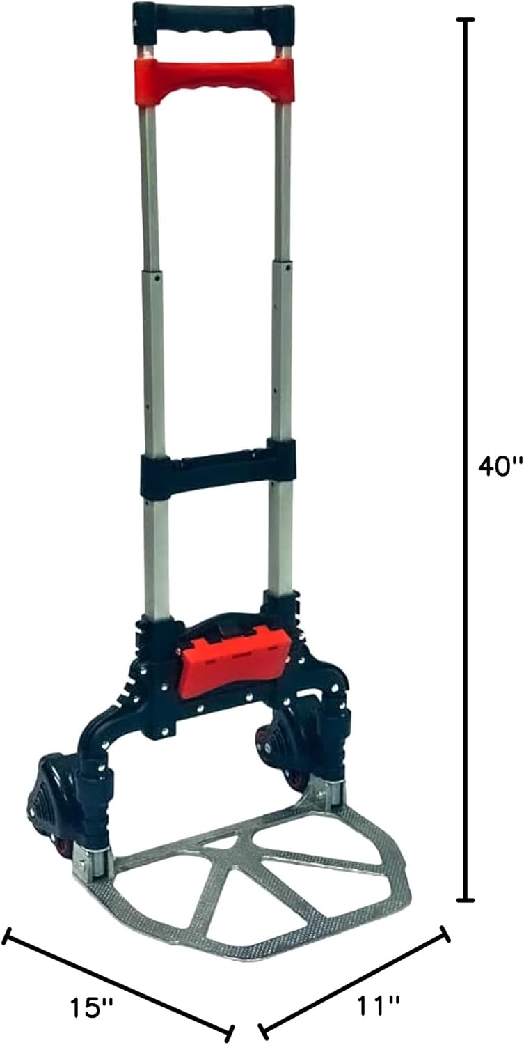 Magna Cart Stair Climbing 6-Wheel Folding Aluminum Hand Truck Dolly Cart with Tote Attachment Ideal for Moving Boxes, Groceries, Heavy Equipment, Red