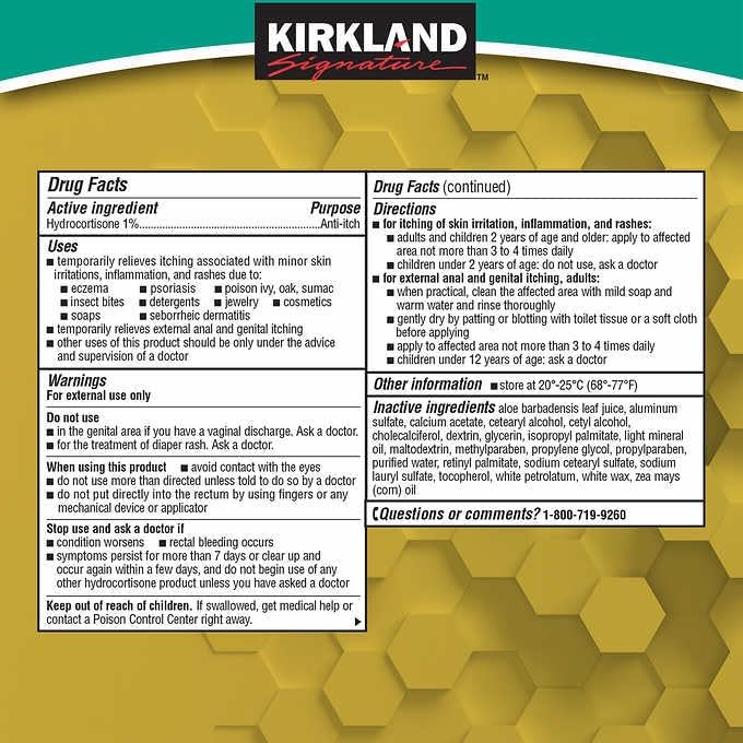 Kirkland Signature Maximum Strength Hydrocortisone Cream 1% with Aloe, 2-ounce (pack of 4)