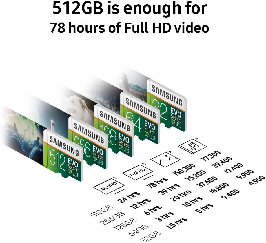 SAMSUNG (MB-ME256GA/AM) 256GB 100MB/s (U3) MicroSDXC EVO Select Memory Card with Full-Size Adapter