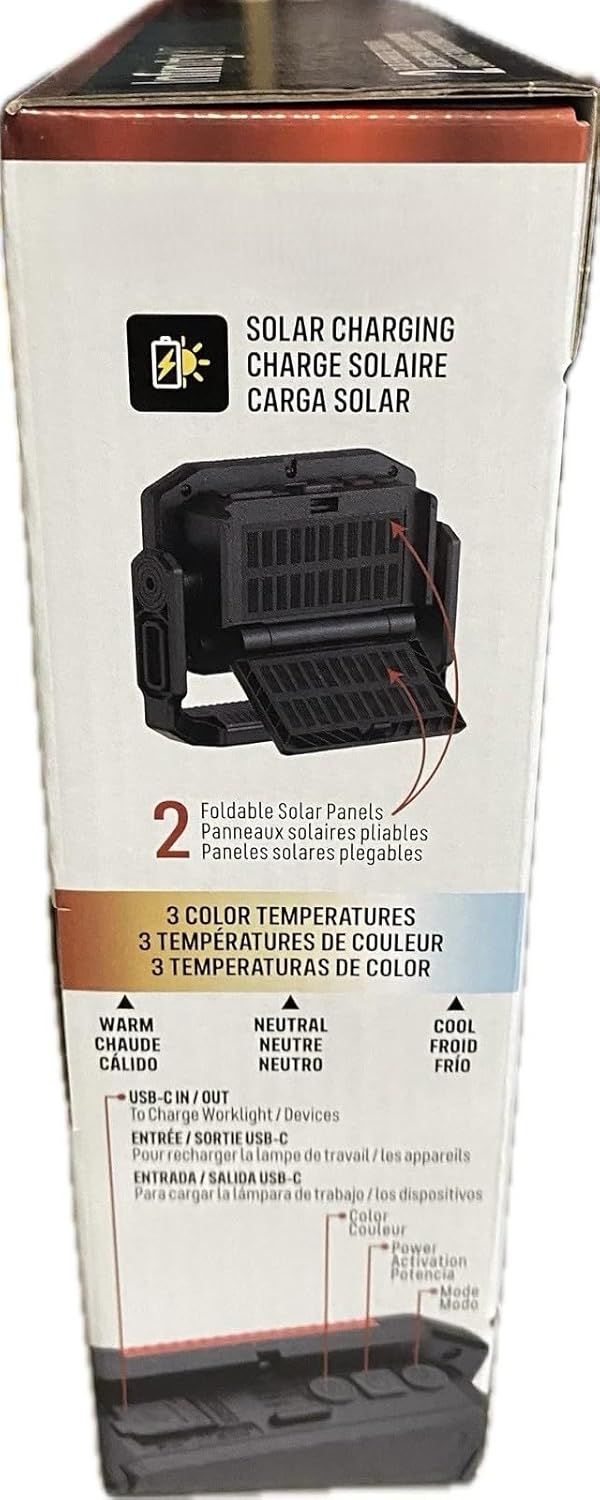 Infinity X1 Solar Rechargeable Worklights, 3000 Lumens, 3 Color Temperatures, Magnetic, USB-C, 360° Adjustable Stand, 2-Pack