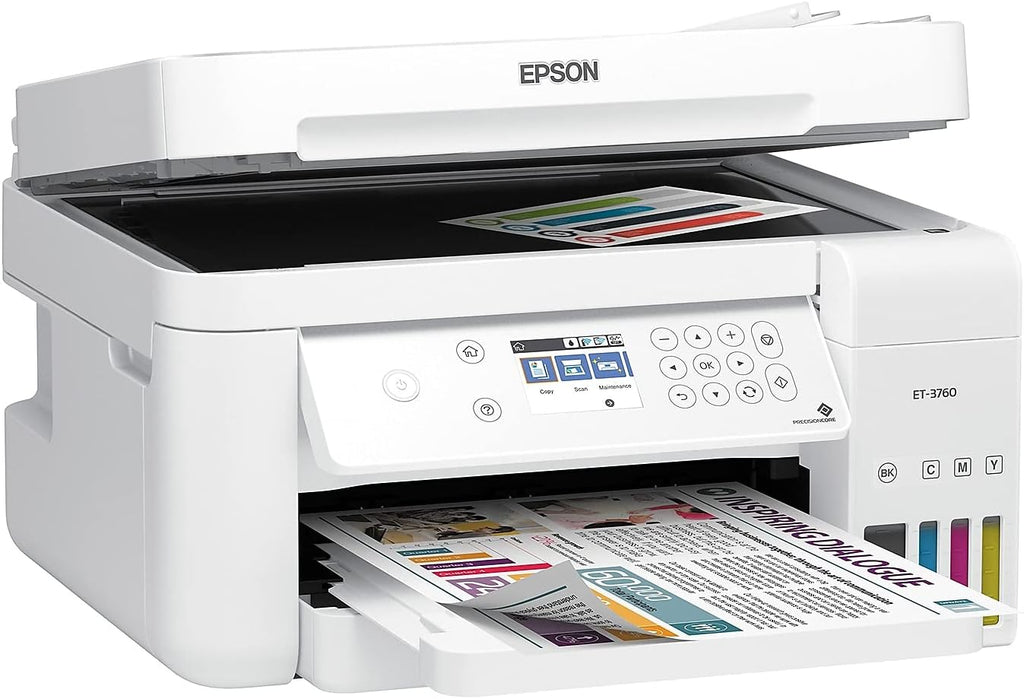 Epson EcoTank ET-3760 Wireless Color All-in-One Cartridge-Free Supertank Printer with Scanner, Copier and Ethernet, Regular