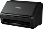 Black Epson scanner on a white background