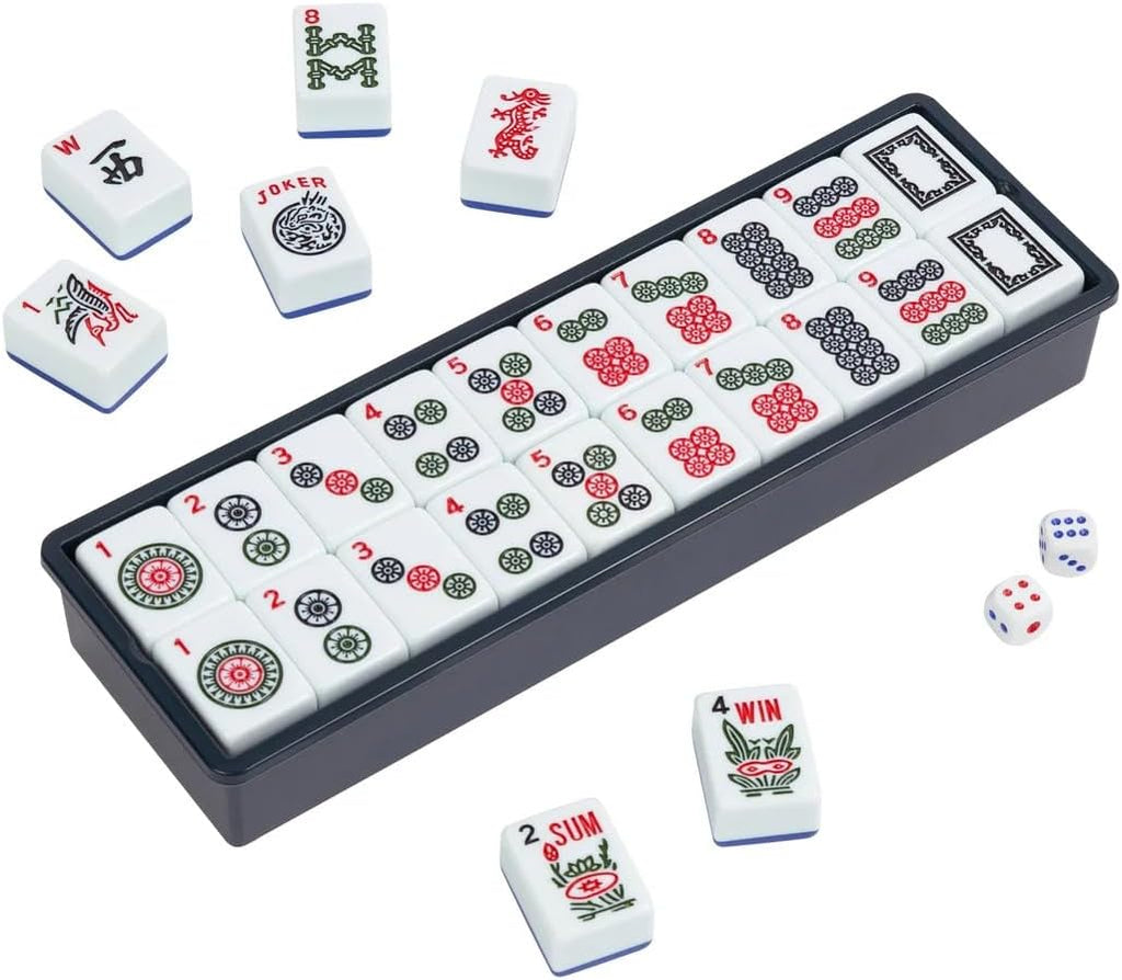Premium Mahjong（麻将） Set with Tile Trays, Tote Bag, 166 Mahjong Tiles, and 3 Die
