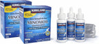 Kirkland Minoxidil hair regrowth treatment packaging and bottles on a white background