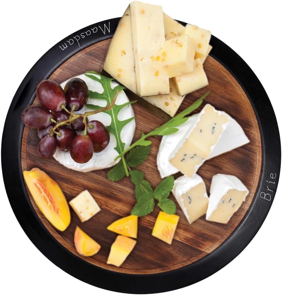 18" Large Lazy Susan Acacia Solid Wood with Chalkboard Edge for Labeling for Dining Serving Chacuterie Board Cheese Board Spice Candle Holder Vanity or Kitchen Organizer for Everyday or Party