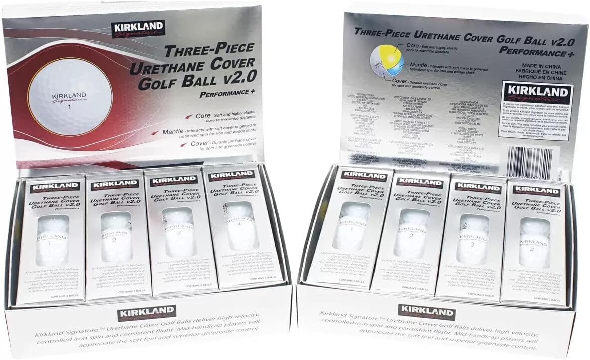 Kirkland Signature Three-Piece Urethane Cover Golf Ball v2.0 Performance + Total of 24 Balls, White