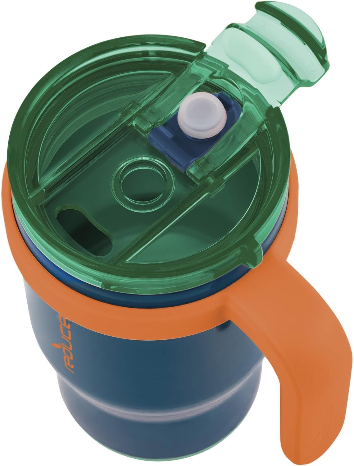REDUCE 14 oz Coldee Tumbler with Handle for Kids - 2 Pack, Leakproof Insulated Stainless Steel Mug with Lid & Spill-Proof Straw, Keeps Drinks Cold up to 18 Hrs, Grey and Navy