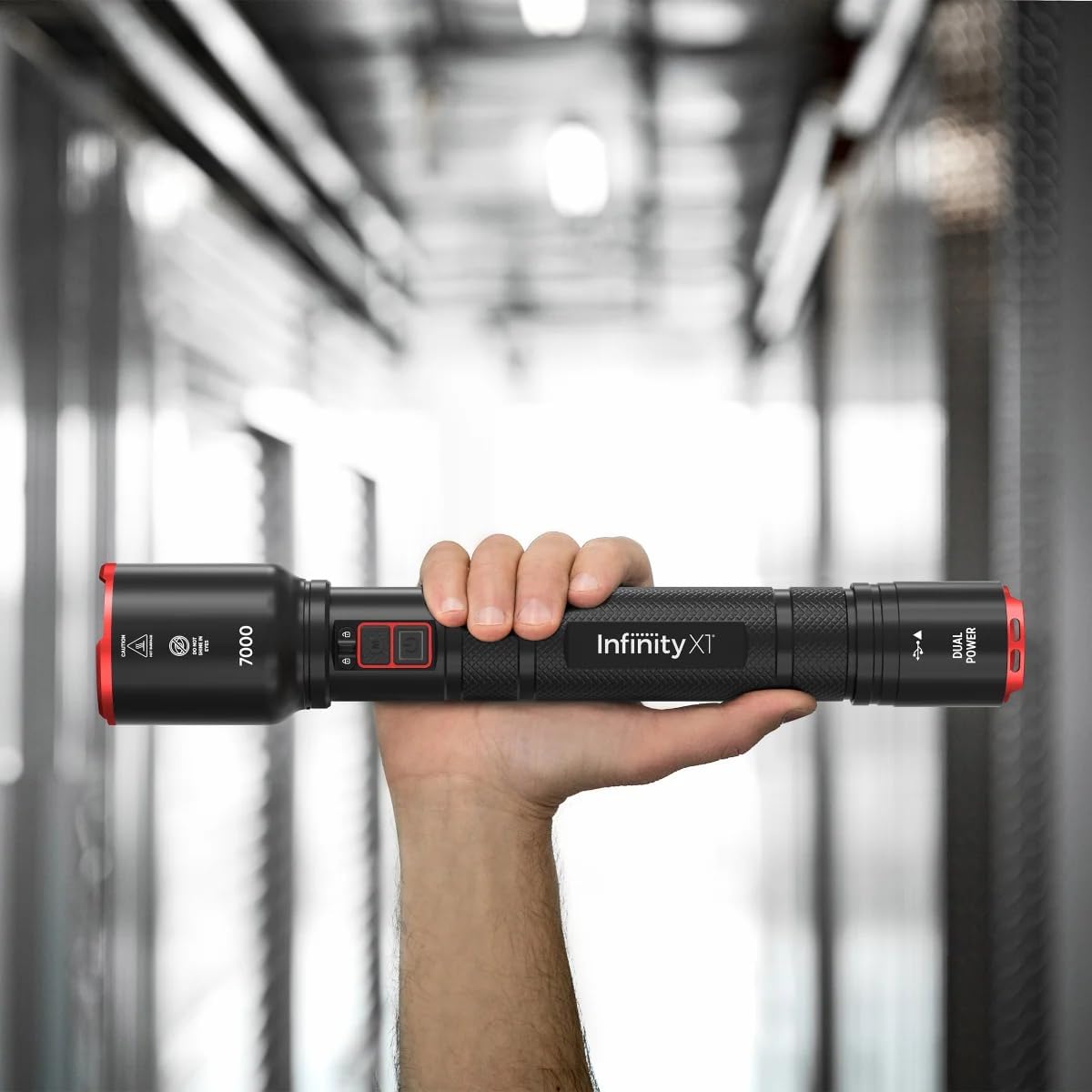 Infinity X1 7000L Dual Power Rechargeable Flashlight,7000 Lumen CREE LED with Adjustable Focus and Heat Lock