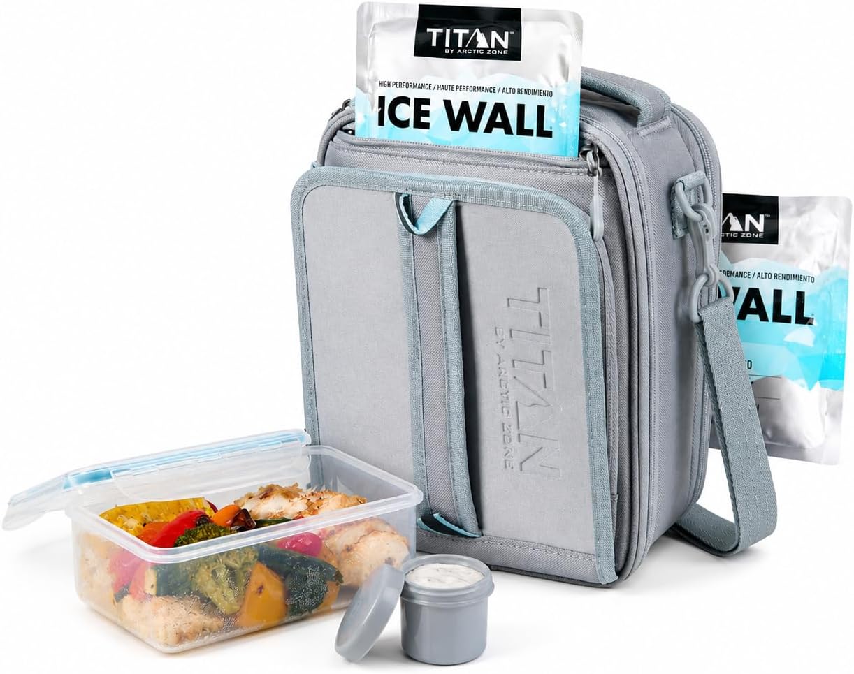 Titan by Arctic Zone Expandable Lunch Box – Insulated, Crush-Resistant Cooler with 2 Ice Walls & Leak-Proof Lining – Meal Prep Bag with Strap & Container for Work & Travel | Black (Pale Frost)