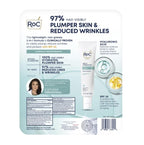 RoC skincare product packaging with text on plumper skin and reduced wrinkles.