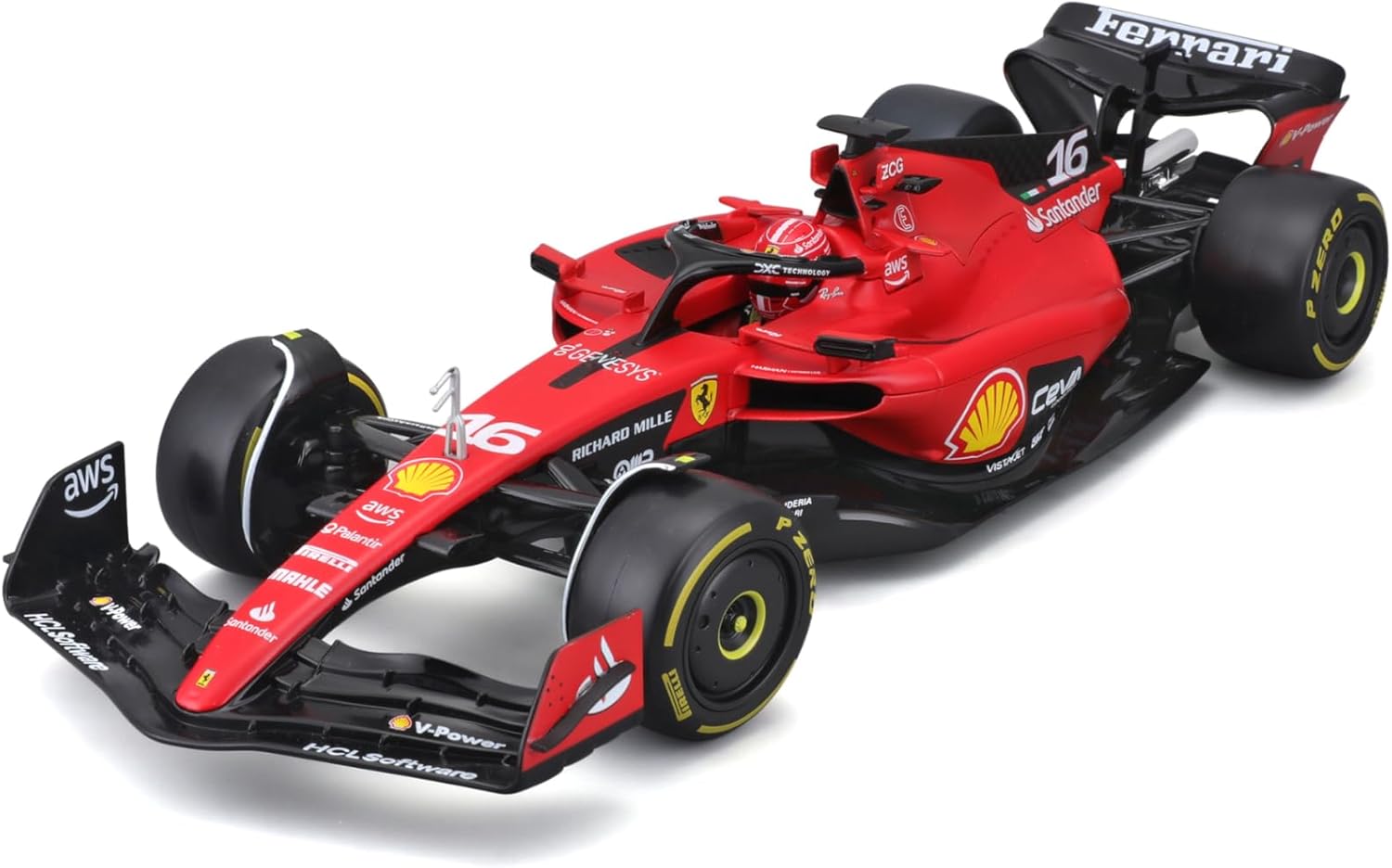 May Cheong B18-16812L Bburago Formula 1 Ferrari SF-23 Leclerc with Helmet 2023 Die Cast Car, Red