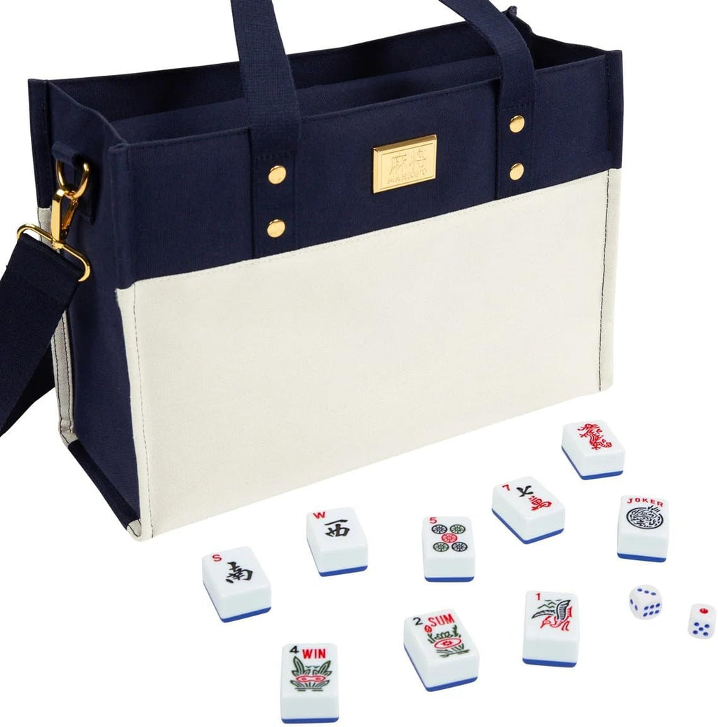 Premium Mahjong（麻将） Set with Tile Trays, Tote Bag, 166 Mahjong Tiles, and 3 Die