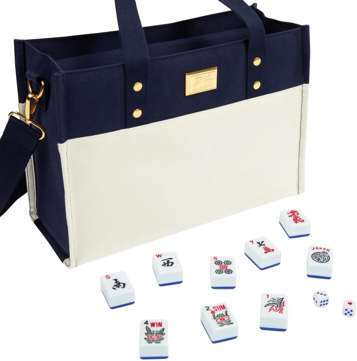 Premium Mahjong（麻将） Set with Tile Trays, Tote Bag, 166 Mahjong Tiles, and 3 Die