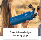 ThermoFlask Stainless Steel Water Bottles 2-Pack - Double-Wall Vacuum Insulated 24 oz BPA-Free Spout Lids - Keeps Drinks Cold 24 Hrs, Hot 12 Hrs - Leakproof, Dishwasher Safe, Mayan Blue/Black