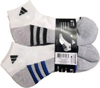 Adidas Performance Aeroready Cushioned Low Cut Socks for Men and Women, Men's Shoe Size 6-12, White - Gray with Blue/Black Stripes (6 pairs Total)