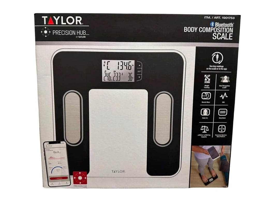 Taylor Smart Body Composition Scale, Bathroom Scale for Body Weight, Measures Body Fat, Body Water, Muscle Mass and BMI, 10-User Recognition, 440 lb Capacity