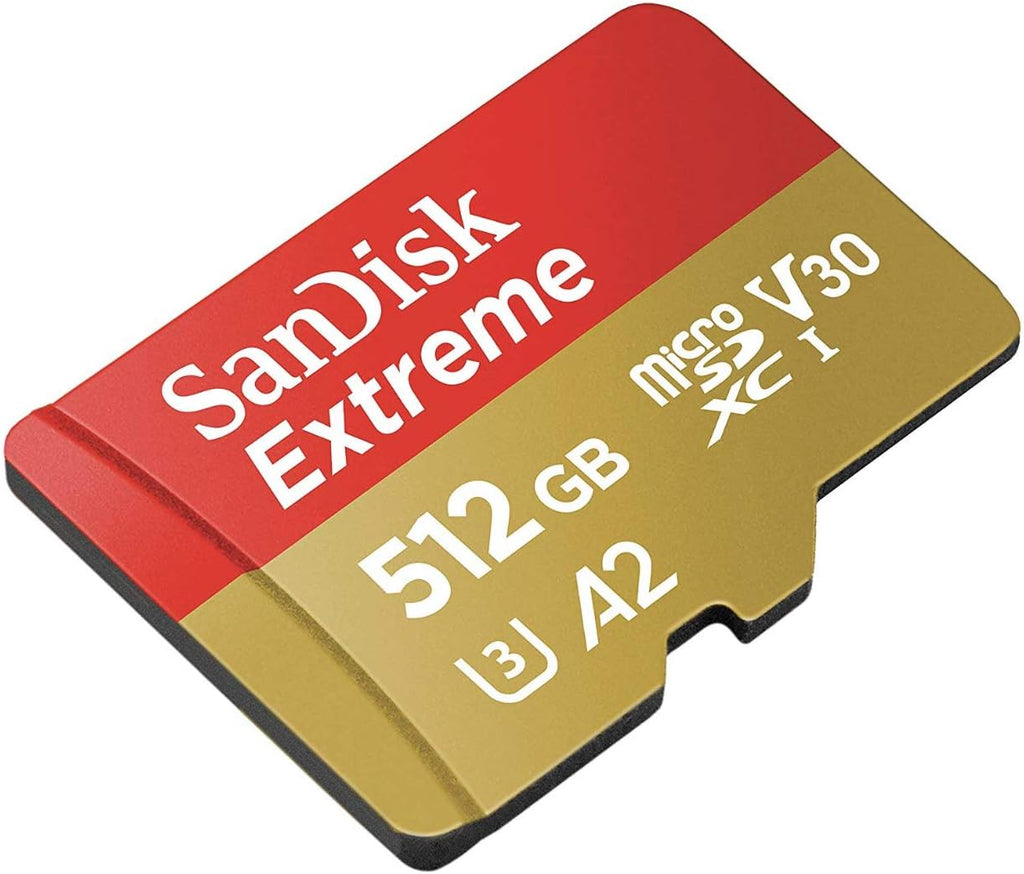 SanDisk Extreme microSD card with 512GB capacity on a white background