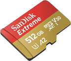 SanDisk Extreme microSD card with 512GB capacity on a white background