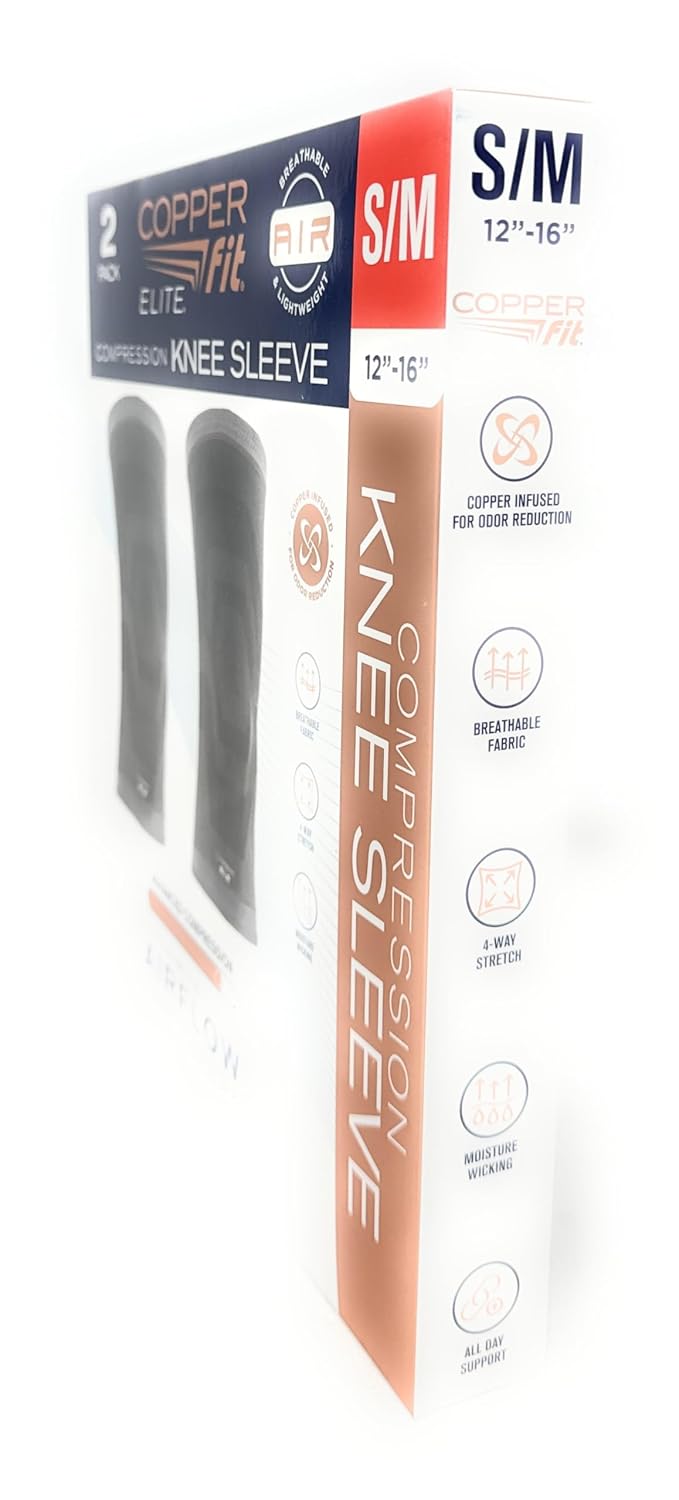 Copperfit Elite Air Knee Compression Sleeve, S/M, 2 Pack, Joint Pain Relief (Small/Medium (12"-16"))