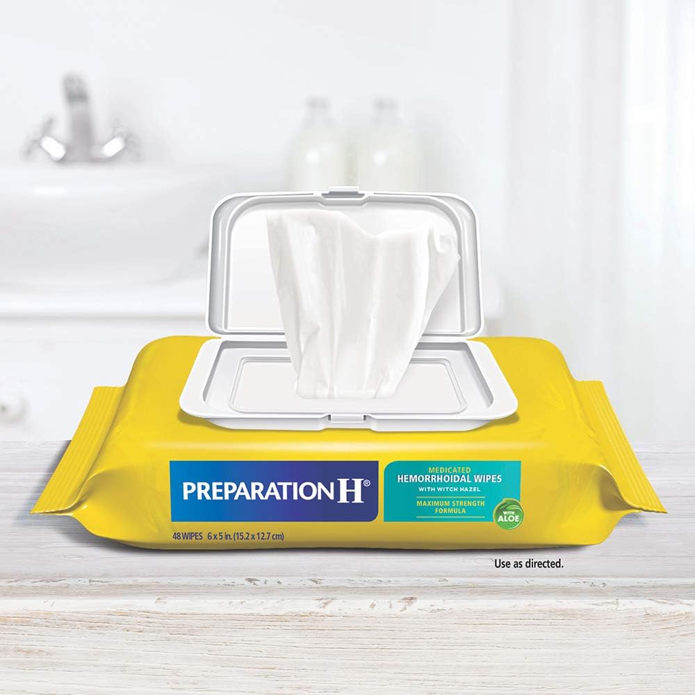 Preparation H Medicated Hemorrhoidal Wipes 180 ct, Maximum Strength Relief with Witch Hazel and Aloe, for Cleansing, Burning, Itch and Irritation Relief, 3 Packs of 60