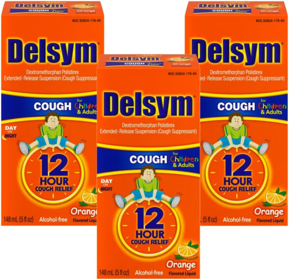 Delsym Adult 12 Hr Cough Relief Liquid, Orange, 15oz (3X5oz)
