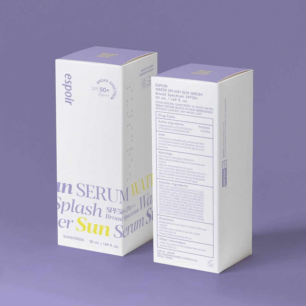 Espoir Water Splash Sun Serum SPF50+│3,000ppm Caffeine for Reducing Puffiness, Enhancing Skin Elasticity, Non-Oily Hydrating Sunscreen,Vegan,Beach Essentials, Clear Sunscreen, 2 pk,1.69 Fl Oz. x 2 ea