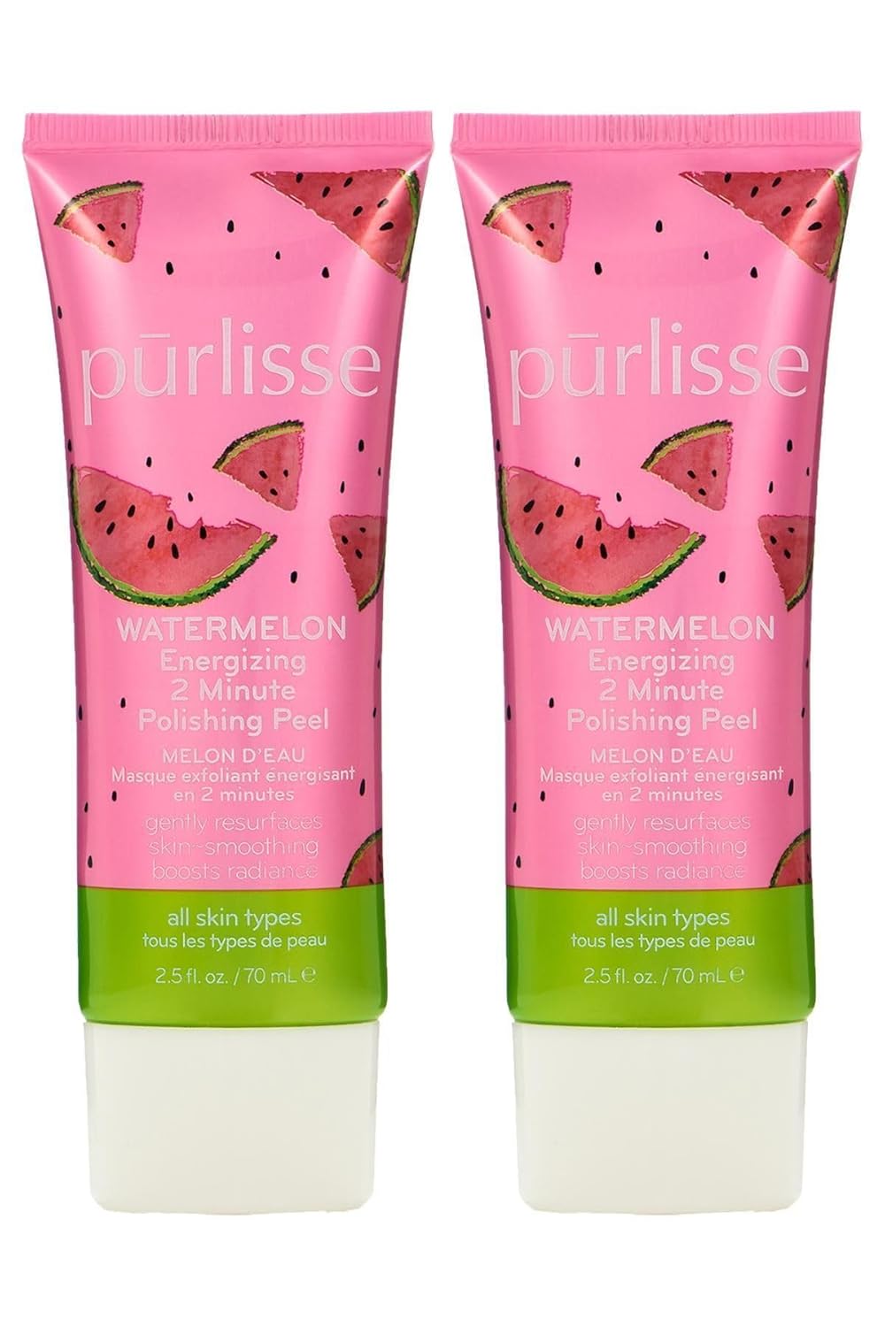 Purlisse Watermelon Energizing 2 Minute Polishing Peel, Cruelty-free, Paraben & Sulfate-free, Brightening & Smoothing, 2 Pack